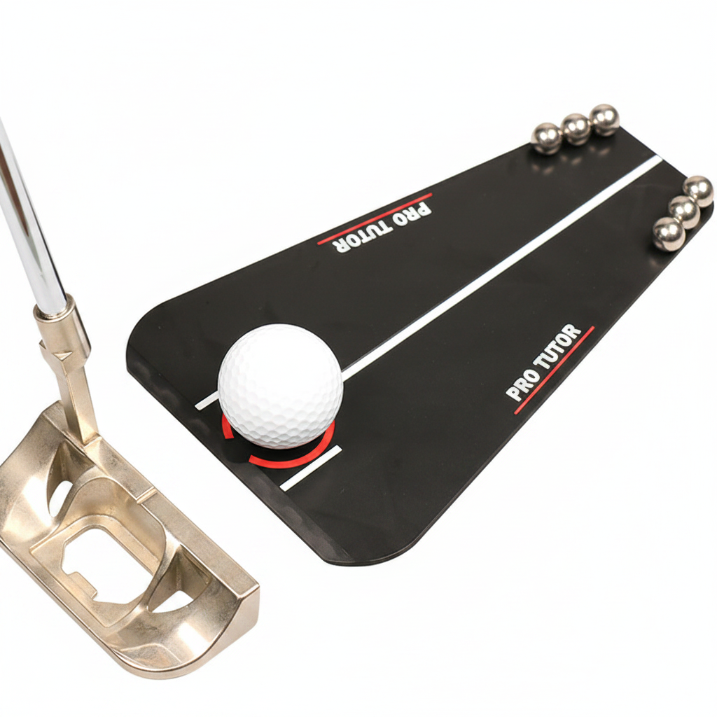 Entrenador de putting de golf sobre fondo blanco